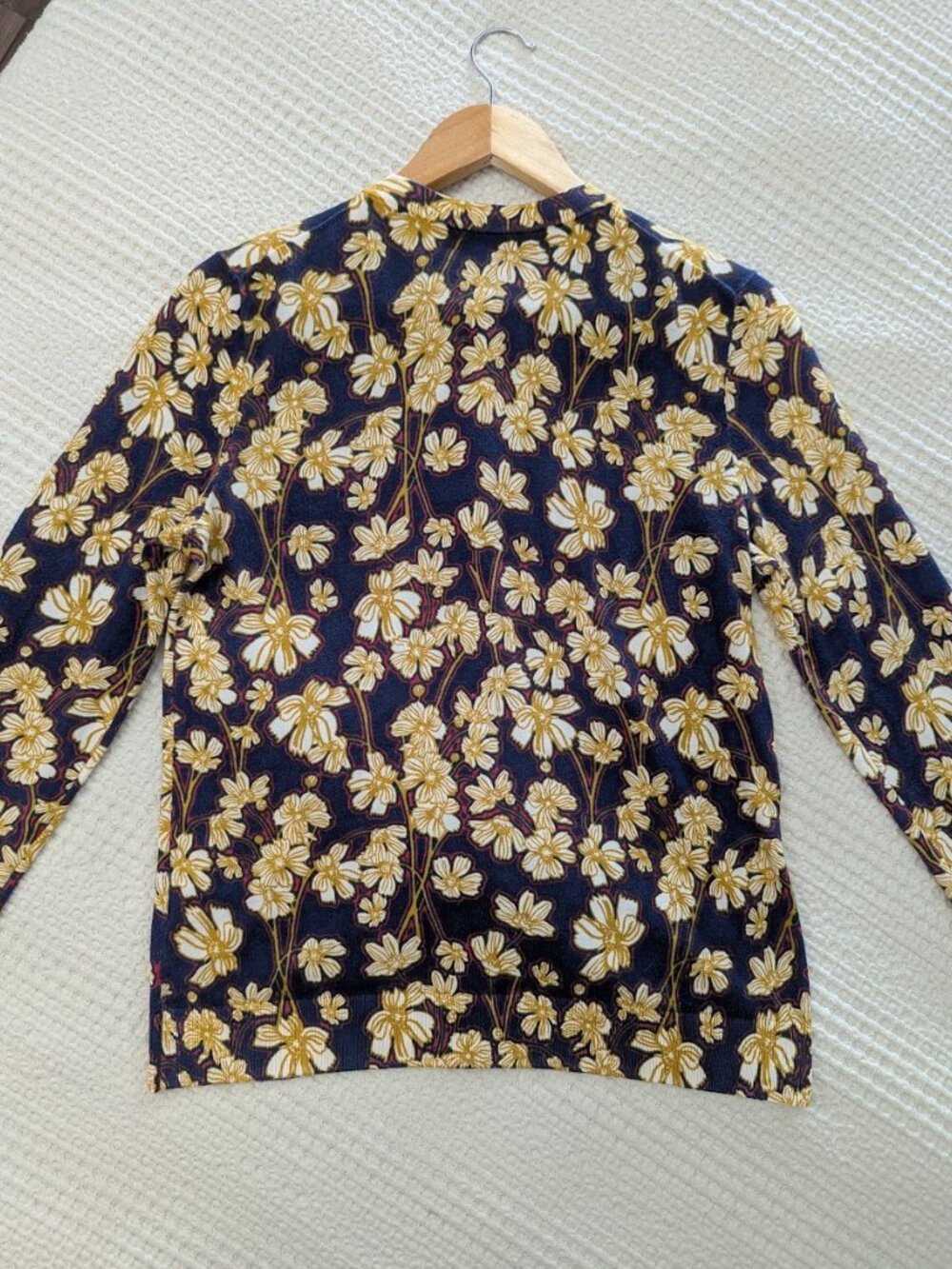 J.Crew M Cotton Floral Knitted Cardigan Navy Botanical Print Brunch Cottagecore - Picture 7 of 14